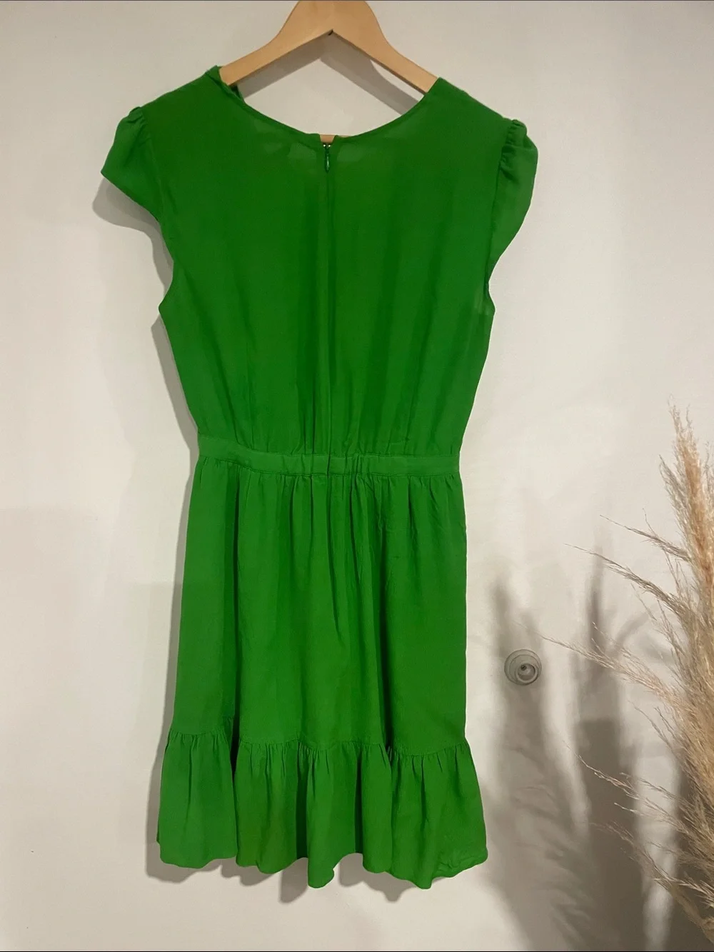 J. Crew Bright Green Wrap-Style Ruffle Mini Dress Sz 4 B135